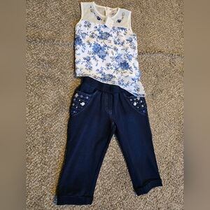 Charming Kids' Floral Top and Navy Jeans Set